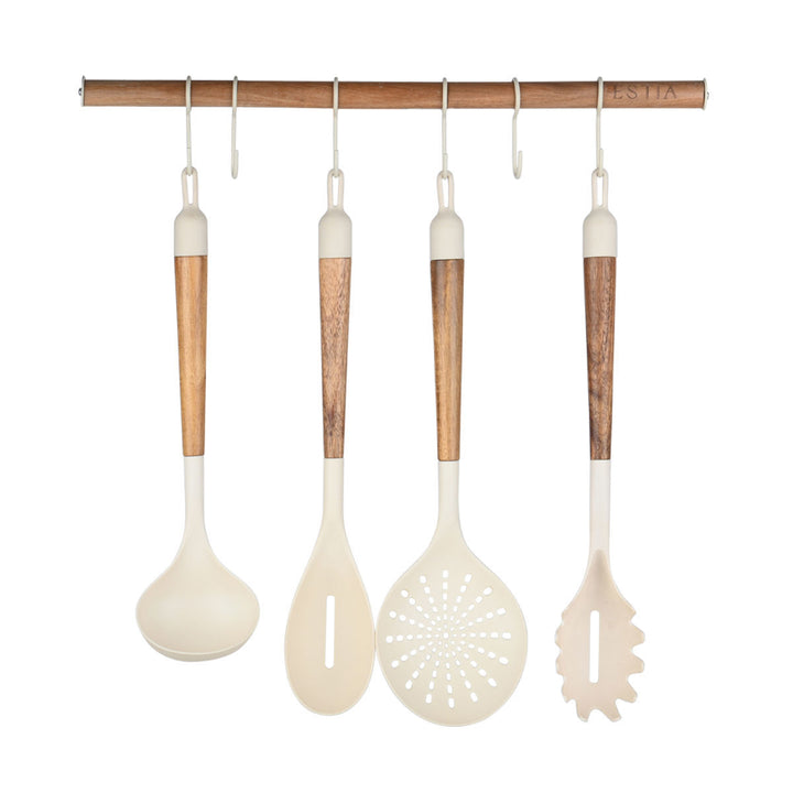 Κρεμάστρα Κουζίνας Επιτοίχια Με 6 Γάντζους Ξύλινη Allure Estia