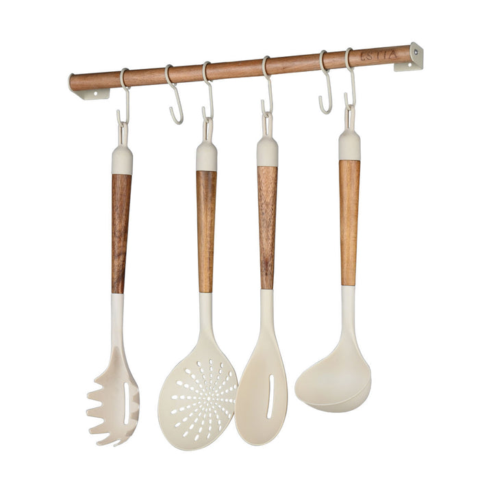 Κρεμάστρα Κουζίνας Επιτοίχια Με 6 Γάντζους Ξύλινη Allure Estia