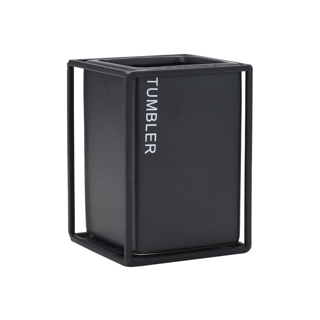 Estia Ποτηράκι Μπάνιου Κεραμικό Μαύρο Με Μεταλλικό Πλαίσιο Cage