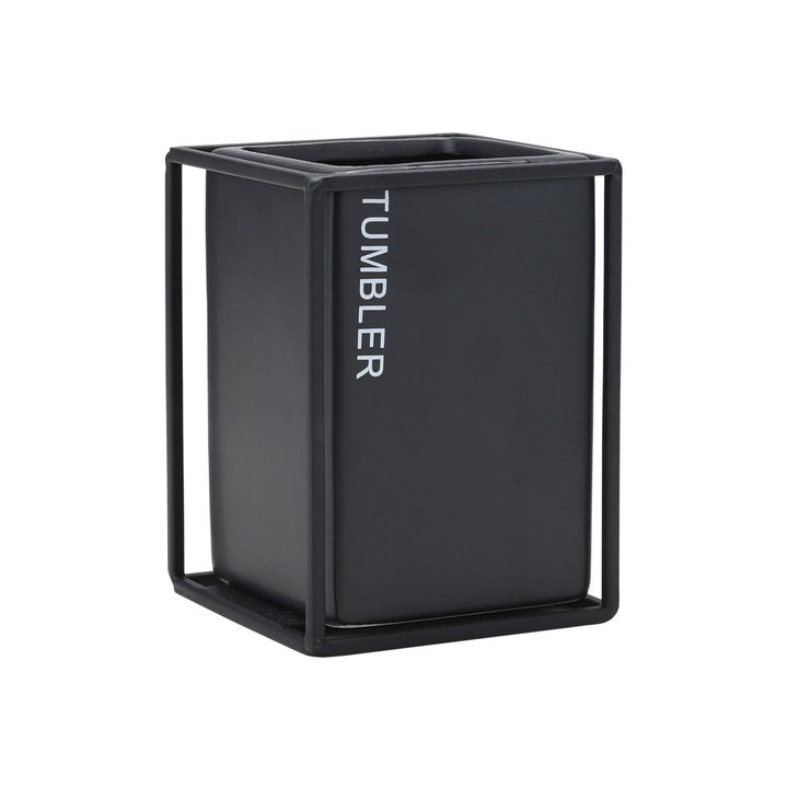 Estia Ποτηράκι Μπάνιου Κεραμικό Μαύρο Με Μεταλλικό Πλαίσιο Cage