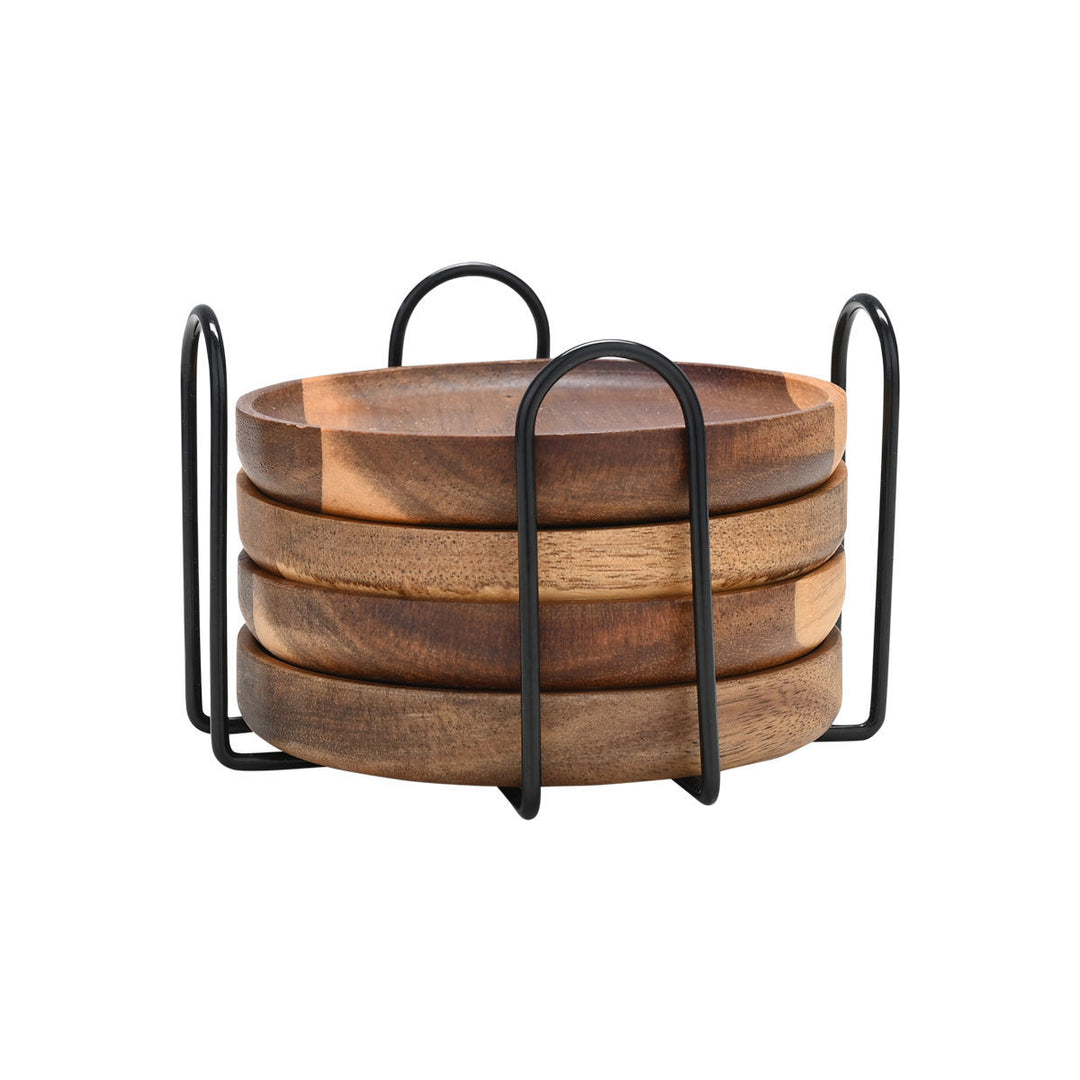 Σουβέρ Ξύλινα Σετ 4τμχ Με Μεταλλική Βάση 10x1.5cm Allure Estia