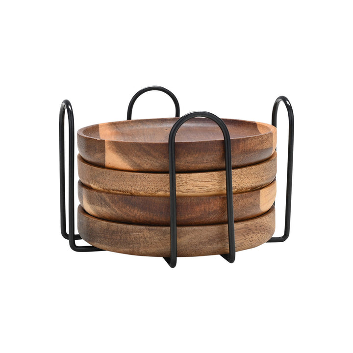 Σουβέρ Ξύλινα Σετ 4τμχ Με Μεταλλική Βάση 10x1.5cm Allure Estia