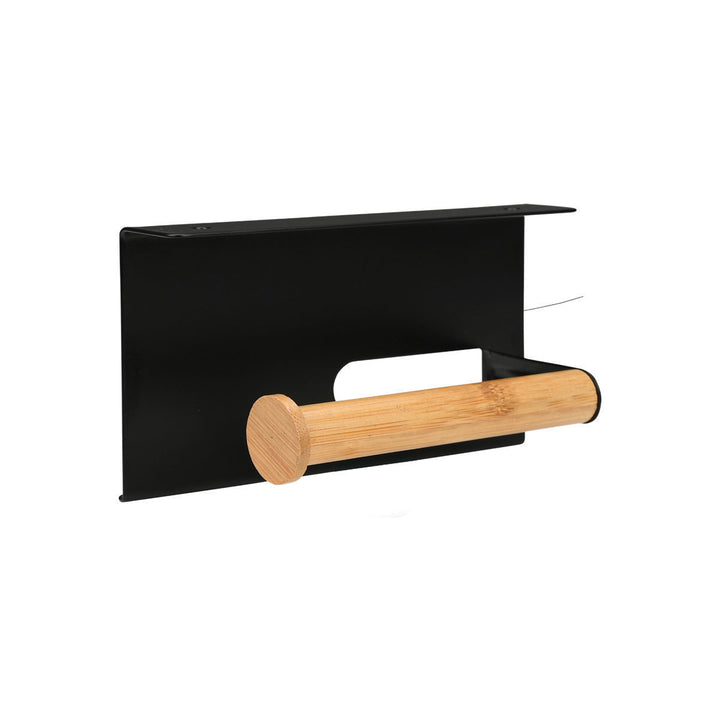 Χαρτοθήκη Επιτοίχια Μεταλλική Μαύρη Με Θέση Για Κινητό Bamboo Essentials Estia
