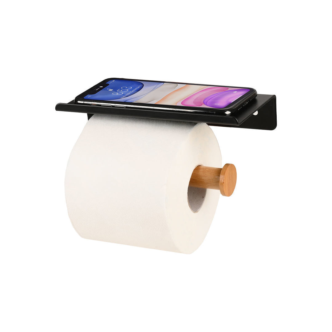 Χαρτοθήκη Επιτοίχια Μεταλλική Μαύρη Με Θέση Για Κινητό Bamboo Essentials Estia