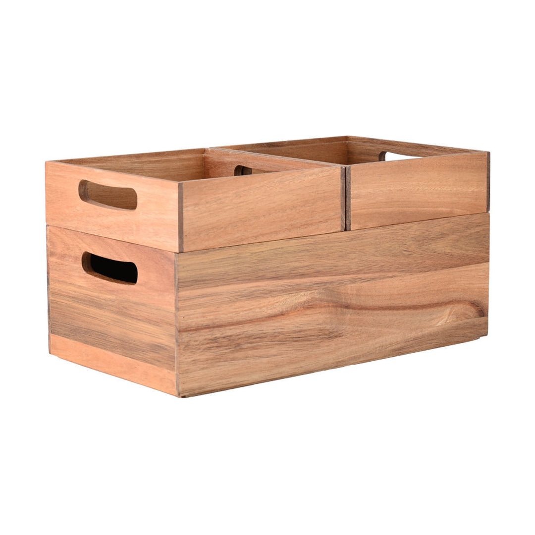 Κουτί Αποθήκευσης Και Οργάνωσης Στοιβαζόμενο Με Λαβές Ξύλινο 20x17.5 Allure Estia