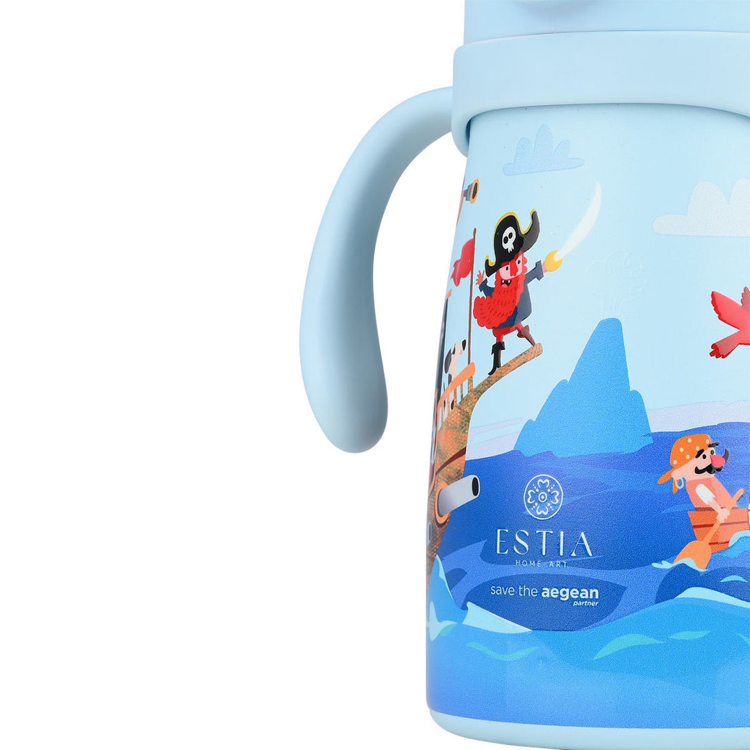 Estia Θερμός Παιδικό Με Λαβές Και Καλαμάκι 300ml Μπλε Και Σχέδιο Πειρατή Treasure Quest