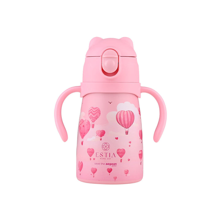 Estia Θερμός Παιδικό Με Λαβές Και Καλαμάκι 300ml Ροζ Με Αερόστατο Love Ascend