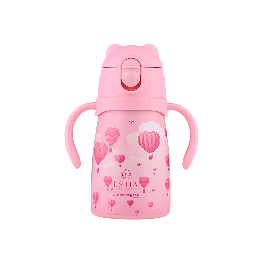Estia Θερμός Παιδικό Με Λαβές Και Καλαμάκι 300ml Ροζ Με Αερόστατο Love Ascend
