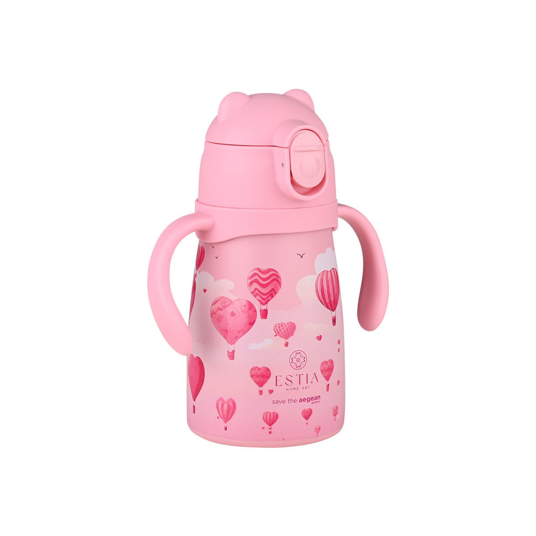 Estia Θερμός Παιδικό Με Λαβές Και Καλαμάκι 300ml Ροζ Με Αερόστατο Love Ascend
