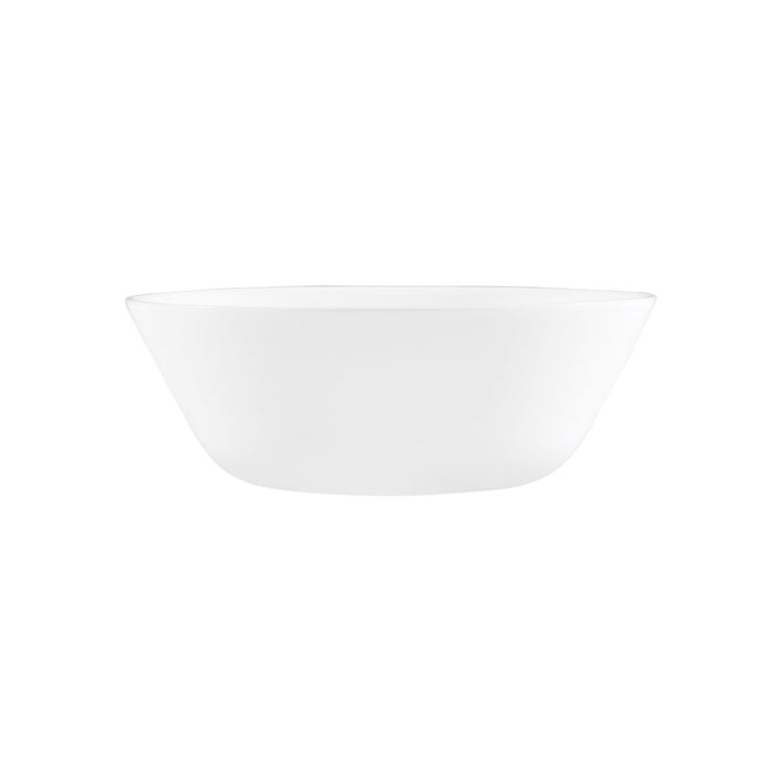 Μπολ σε λευκό χρώμα με απλό σχεδιασμό και καμπύλες γραμμές σε ουδέτερο φόντο.