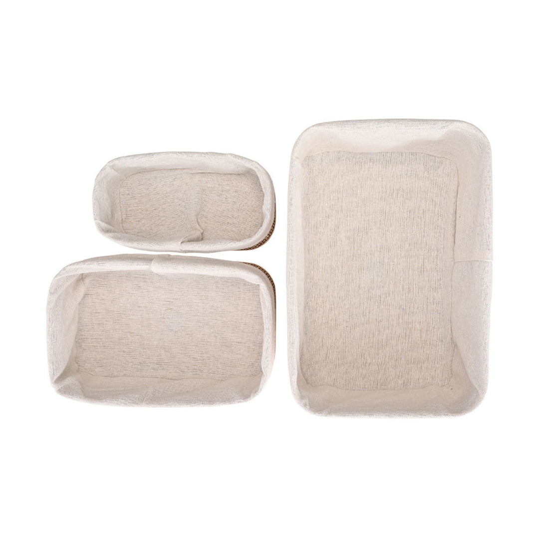 Καλάθι Αποθήκευσης & Οργάνωσης Με Επένδυση Σετ 3τμχ Μπεζ Bamboo Essentials Estia