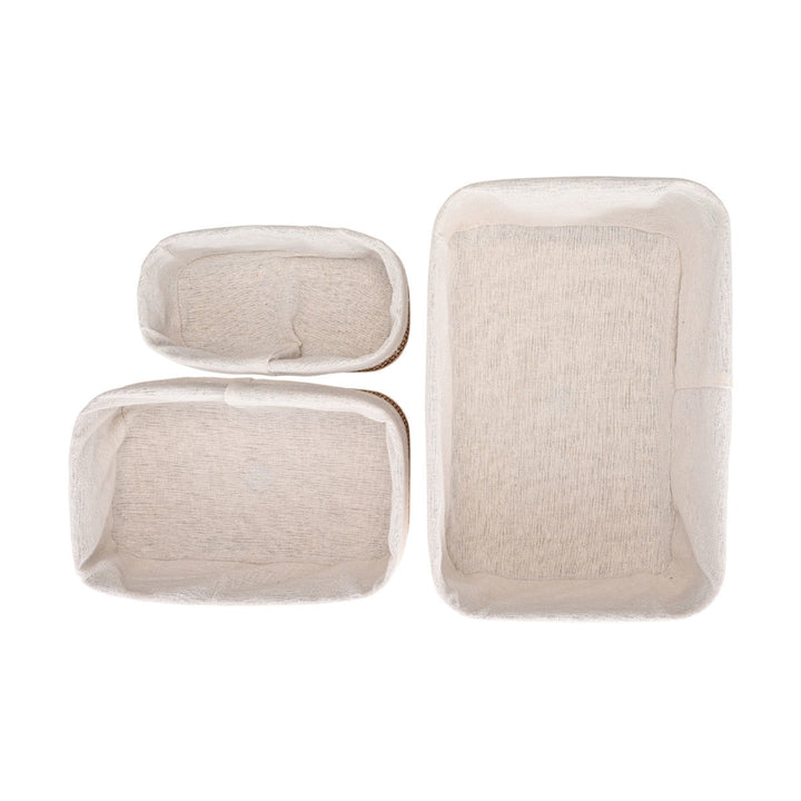 Καλάθι Αποθήκευσης & Οργάνωσης Με Επένδυση Σετ 3τμχ Μπεζ Bamboo Essentials Estia