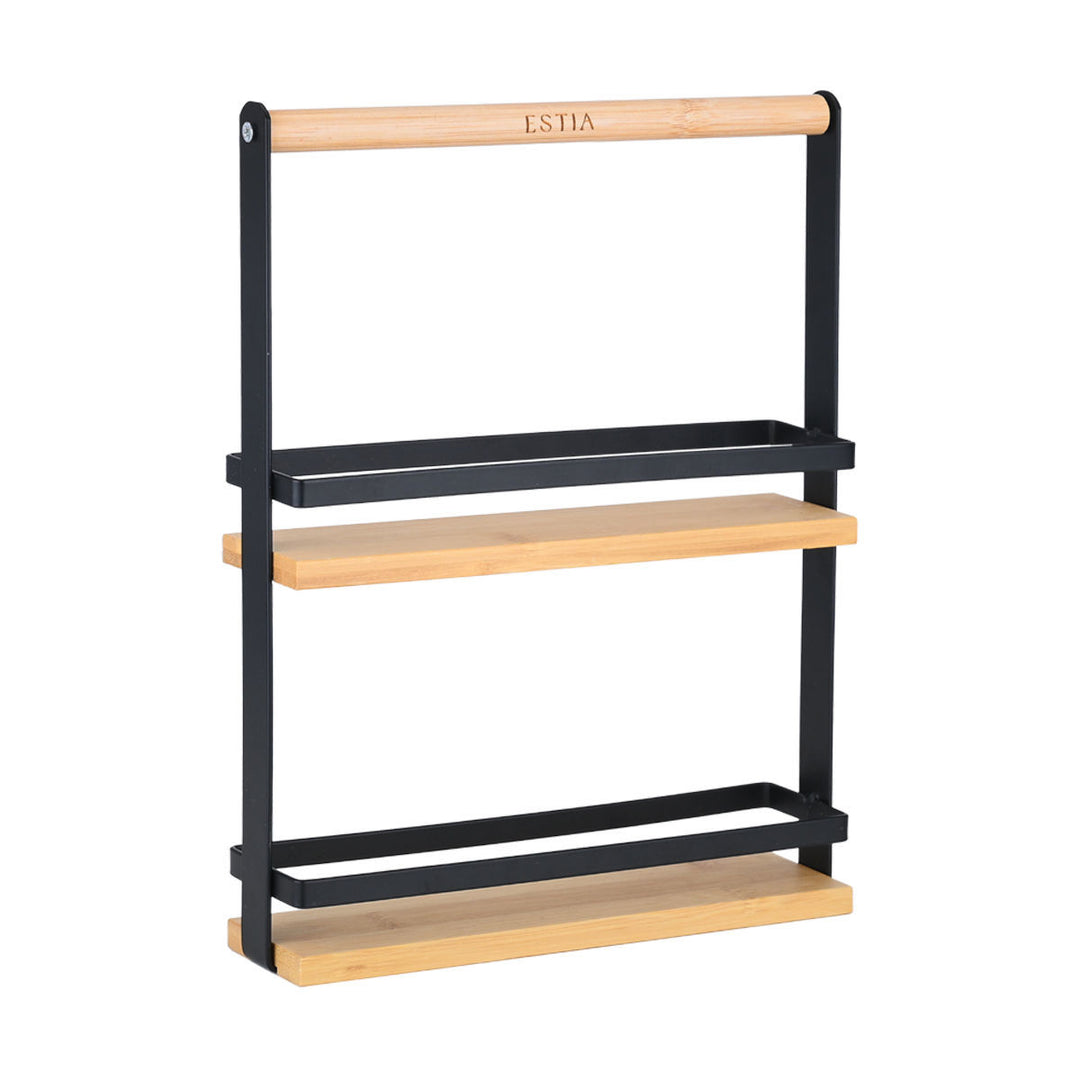 Θήκη Οργάνωσης 2 Επιπέδων Με Χερούλι Μεταλλική Μαύρη Bamboo Essentials Estia