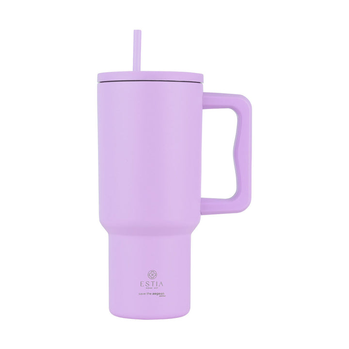 Estia Ποτήρι Θερμός Με Καλαμάκι & Χερούλι Save The Aegean Μωβ Lavender Purple Straw Tumbler