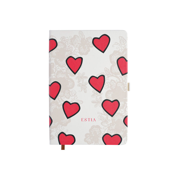 Estia Ημερήσιο Ημερολόγιο-Ατζέντα 2026 Εκρού Με Κόκκινες Καρδιές Tender Lace