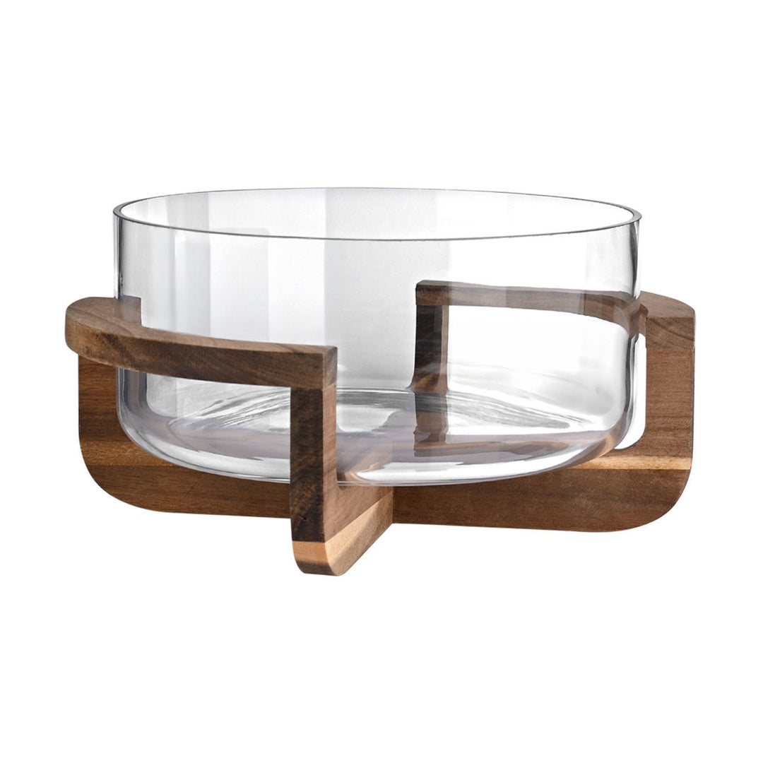 Σαλατιέρα Γυάλινη Με Ξύλινη Βάση 30cm Allure Estia