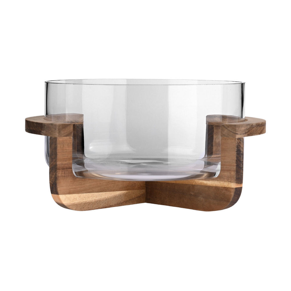 Σαλατιέρα Γυάλινη Με Ξύλινη Βάση 30cm Allure Estia
