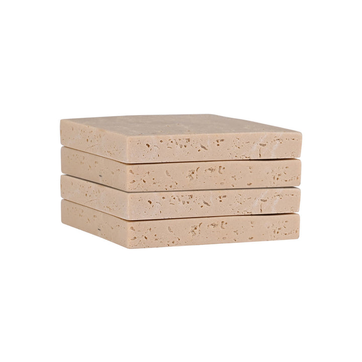 Σουβέρ Μπεζ Με Όψη Travertine Σετ 4τμχ 10x10cm Estia
