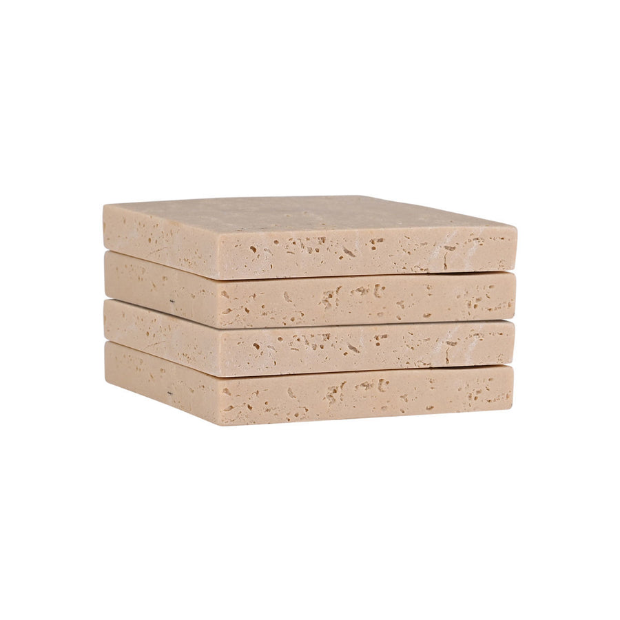 Σουβέρ Μπεζ Με Όψη Travertine Σετ 4τμχ 10x10cm Estia