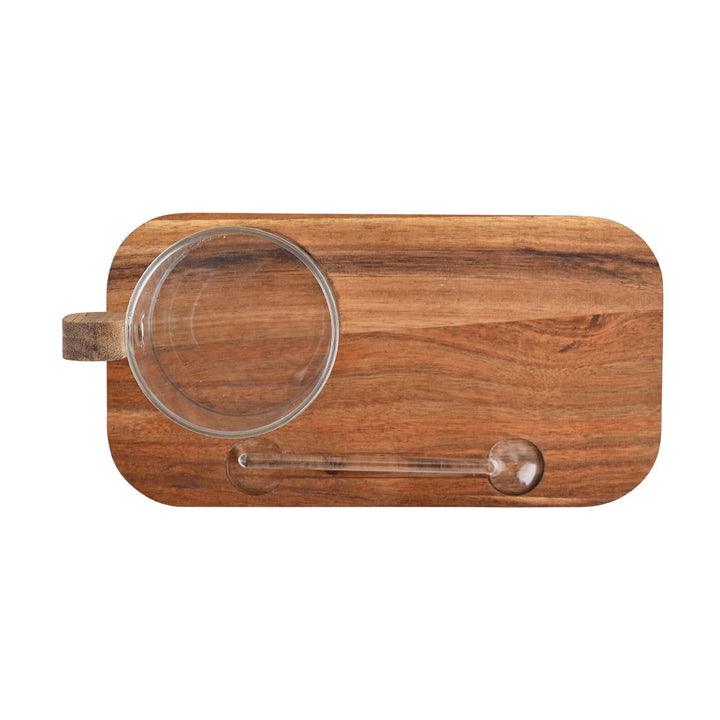 Σετ κούπας Estia με ξύλινη βάση και κουτάλι σε άνω όψη που αναδεικνύει το φυσικό ξύλο.