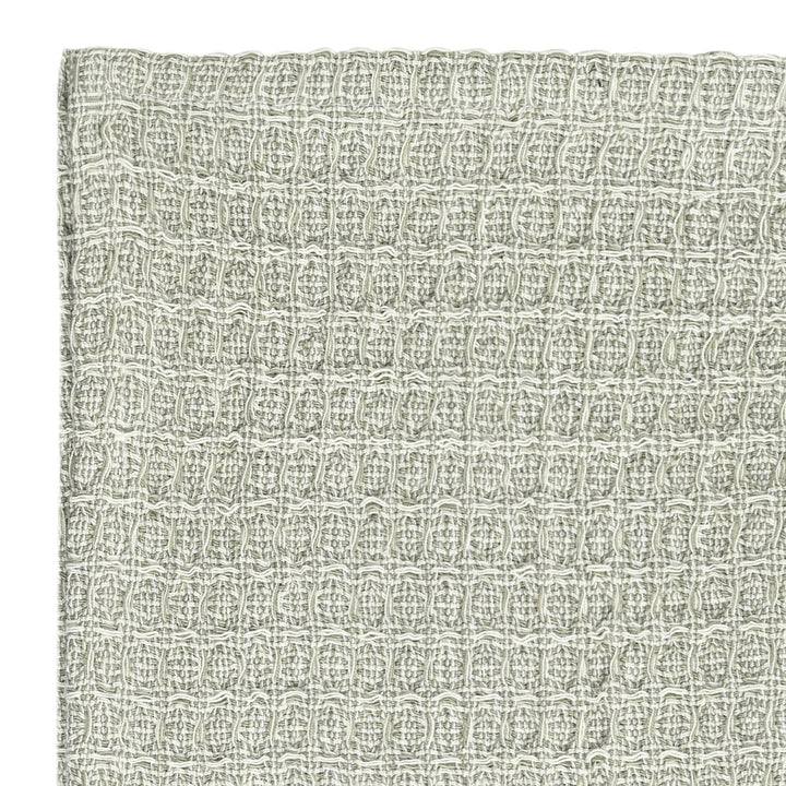 Λεπτομέρεια ανάγλυφης υφής γκρι πετσέτας κουζίνας με διακοσμητικό υφαντό σχέδιο.