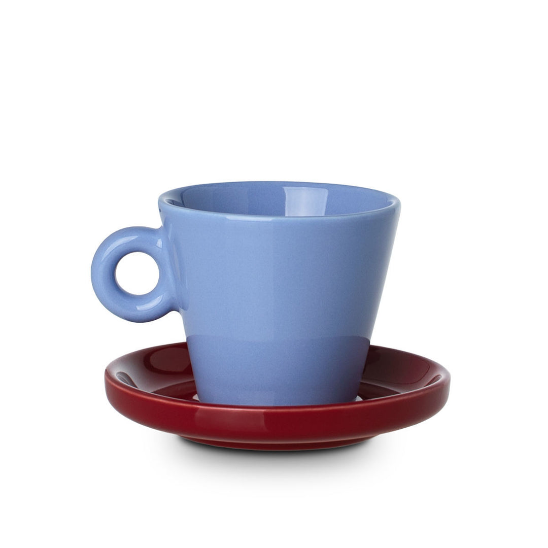 Φλιτζάνι Μπλε Με Κόκκινο Πιατάκι New Bone 100ml Espresso Echo Estia