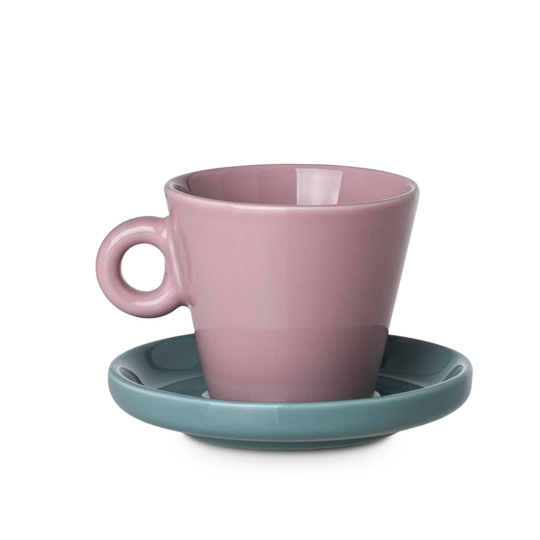 Φλιτζάνι Ροζ Με Τιρκουάζ Πιατάκι New Bone 100ml Espresso Echo Estia
