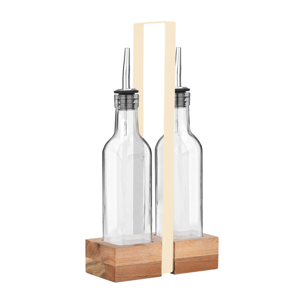 Μπουκάλια Γυάλινα Για Λάδι & Ξύδι Σετ 2τμχ 280ml Με Ξύλινη Βάση Allure Estia