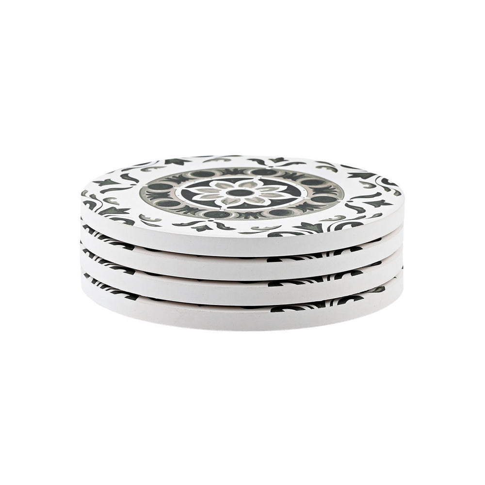 Σουβέρ Κεραμικά Γκρι/Ανθρακί-Λευκά Σετ 4τμχ D. 10,3cm Estia