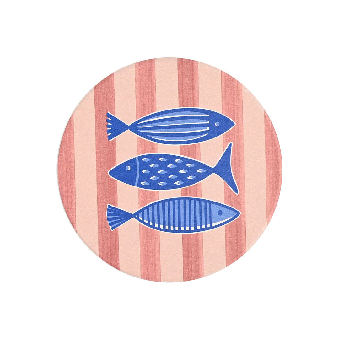 Σουβέρ Κεραμικά Ροζ-Μπλε με Ψάρια Σετ 4τμχ D. 10,3cm Estia