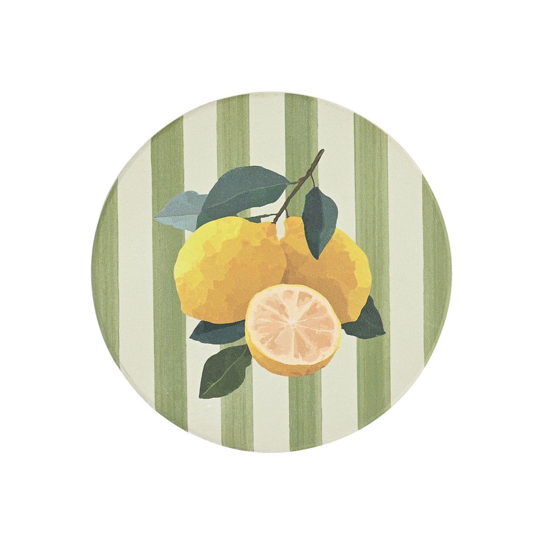 Σουβέρ Κεραμικά Λευκά-Πράσινα με Λεμόνια Σετ 4τμχ D. 10,3cm Estia