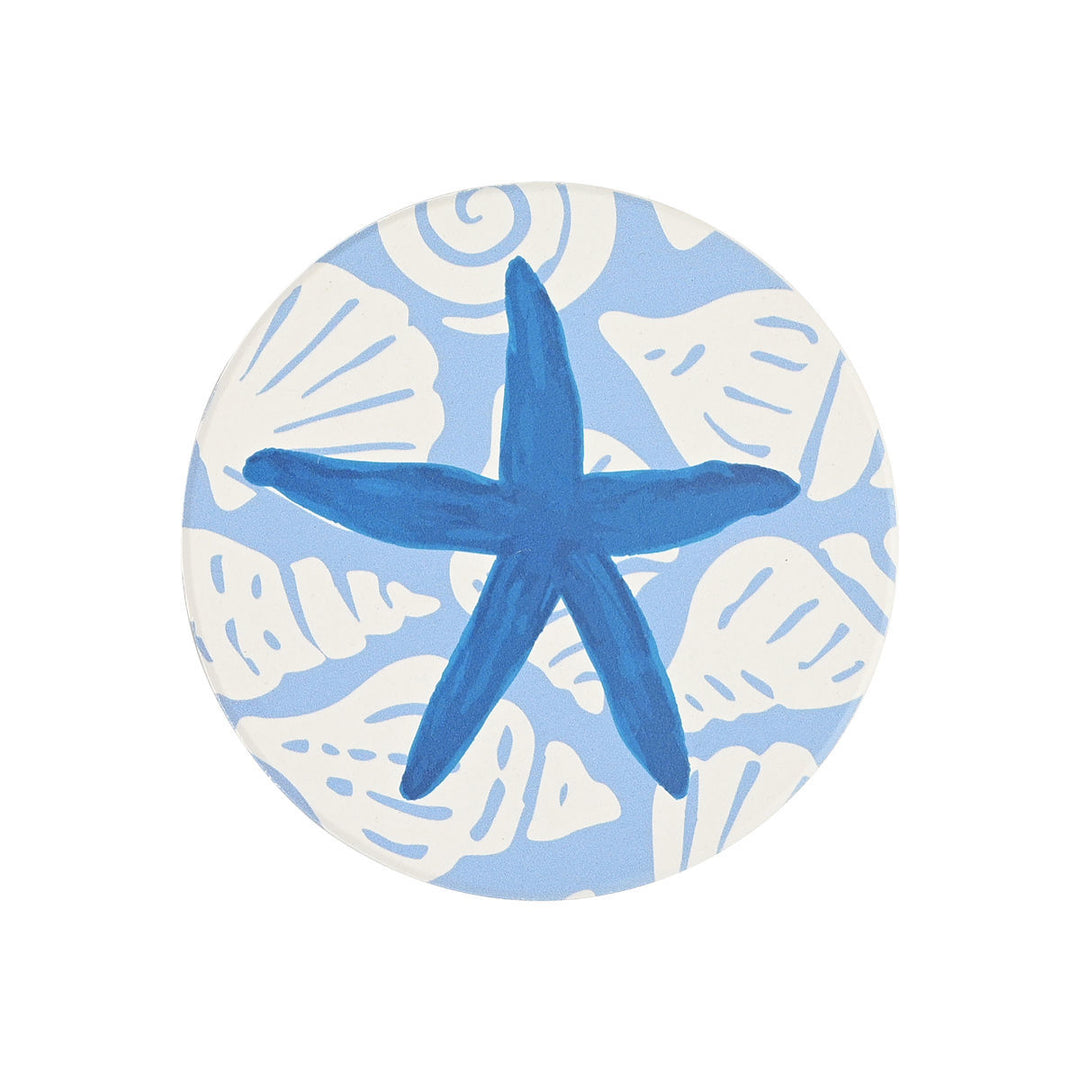 Σουβέρ Κεραμικά Μπλε-Λευκά με Αστερίες Σετ 4τμχ D. 10,3cm Estia