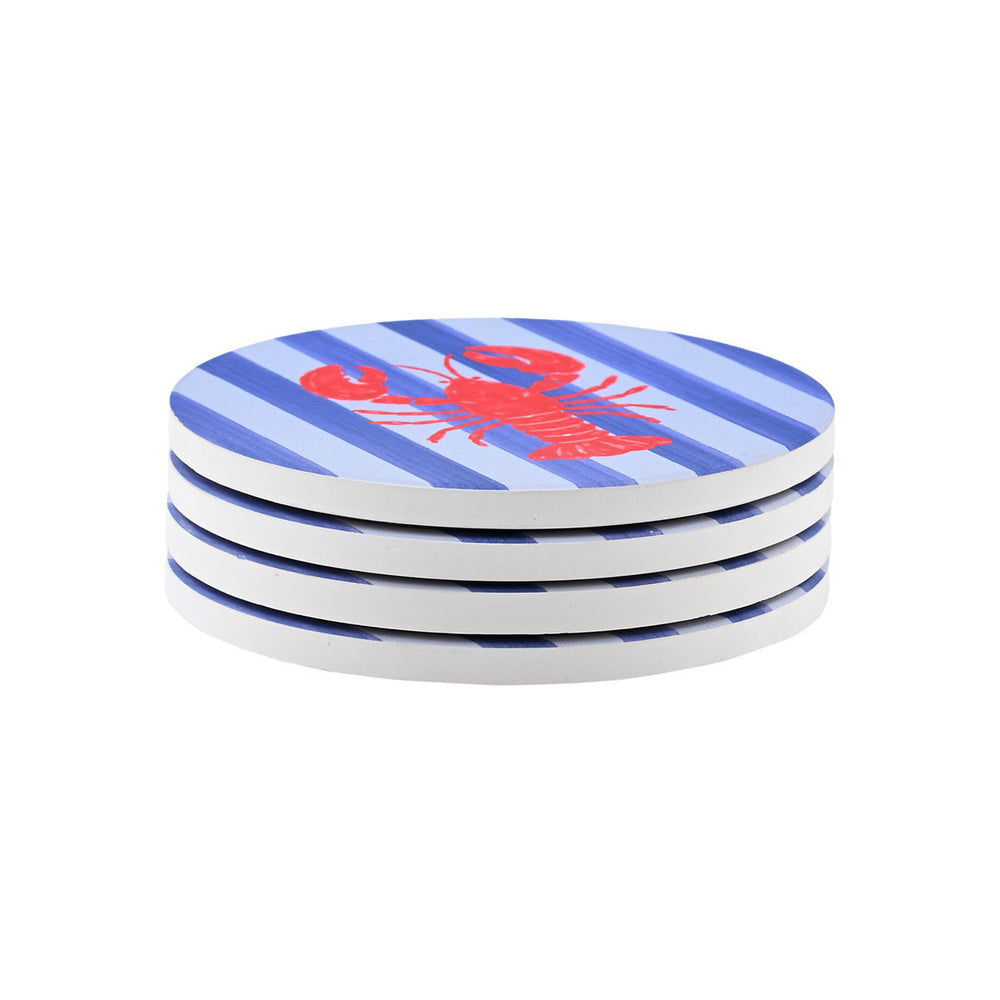 Σουβέρ Κεραμικά Μπλε-Λευκά με Κόκκινο Καβούρι Σετ 4τμχ D. 10,3cm Estia