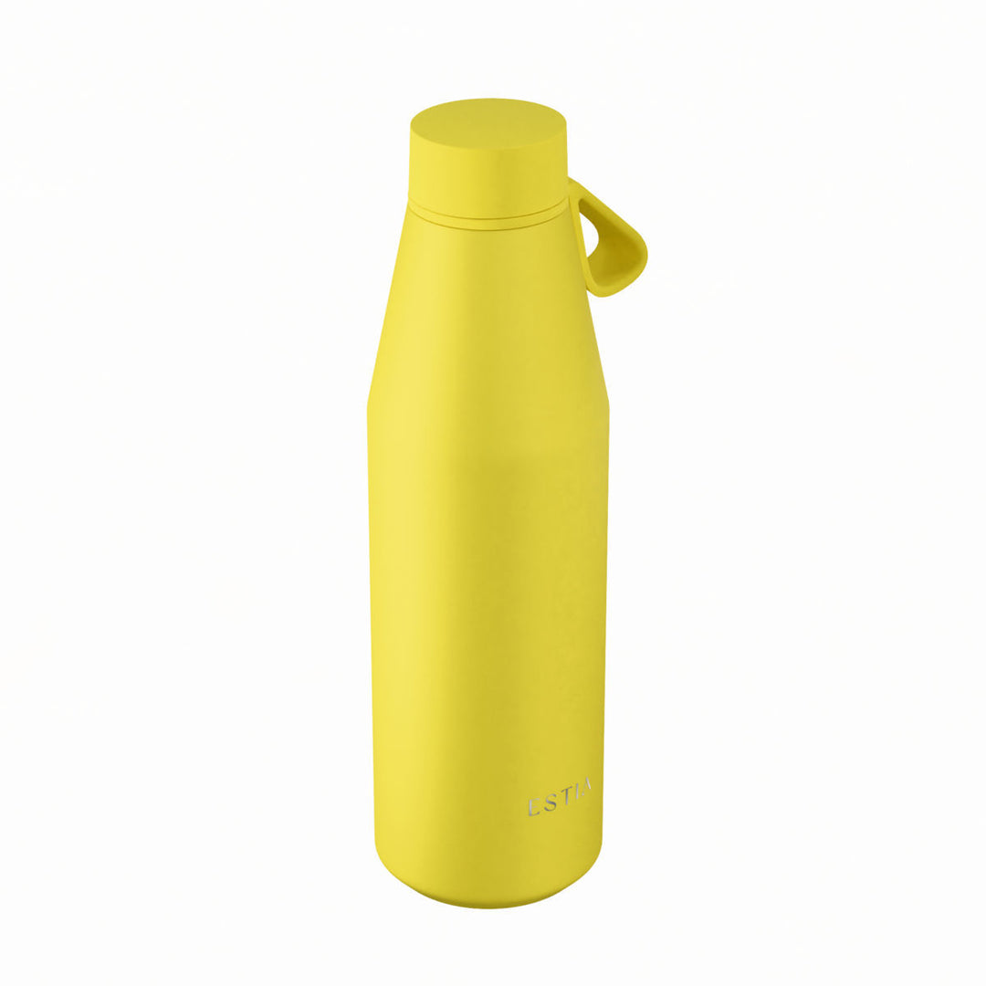 Κίτρινο θερμός Flow 500ml Estia σε πλάγια όψη με ματ επιφάνεια και μίνιμαλ σχεδιασμό.