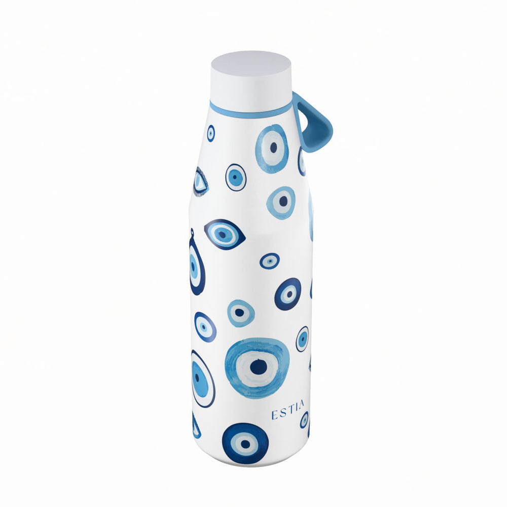 Estia Μπουκάλι Θερμός Flow 500ml Λευκό με Σχέδιο Μάτια Save the Aegean Spirit of Luck