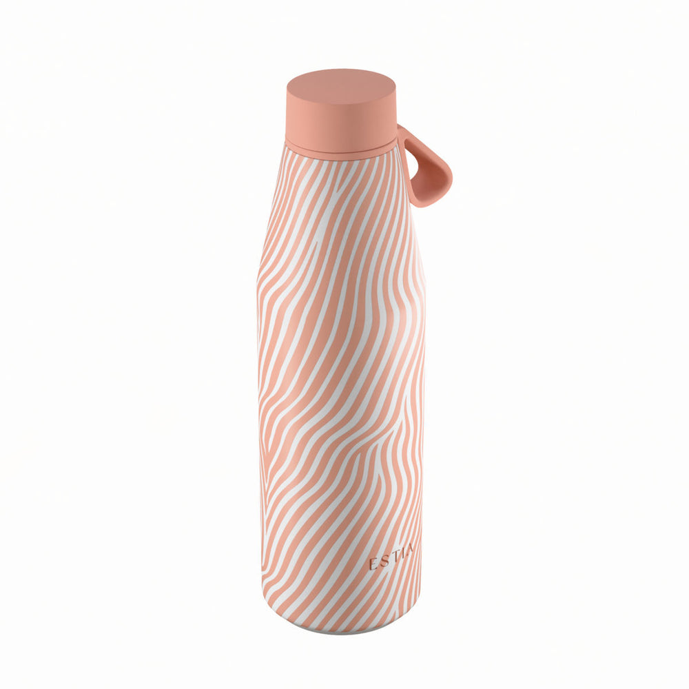 Estia Μπουκάλι Θερμός Flow 500ml με Ριγέ Σχέδιο Ροζ-Λευκό Save the Aegean Soft Ripple