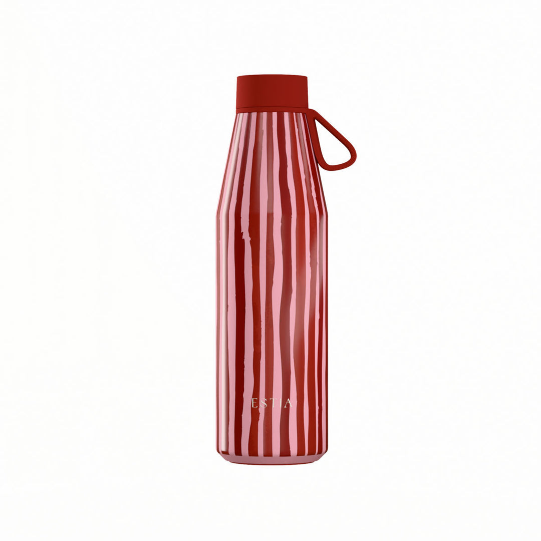 Estia Μπουκάλι Θερμός Flow 500ml με Ριγέ Σχέδιο Κόκκινο-Ροζ Save the Aegean Viva Stripe