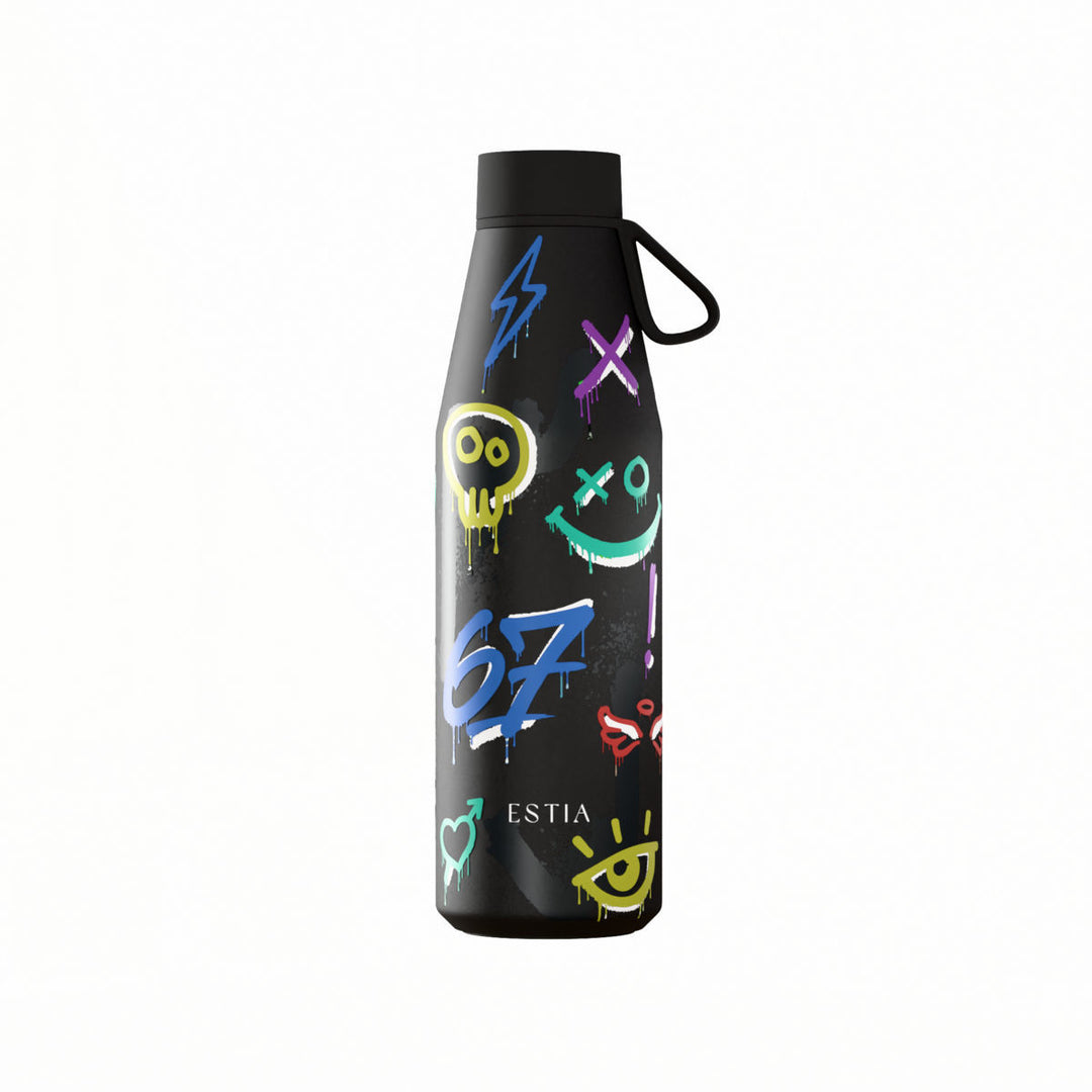 Estia Μπουκάλι Θερμός Flow 500ml Μαύρο με Σχέδιο Graffiti Save the Aegean Six Seven