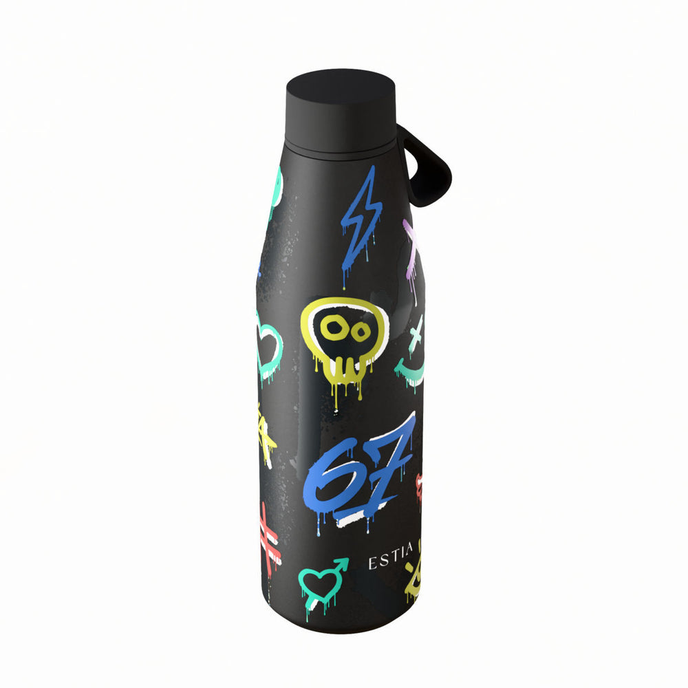 Estia Μπουκάλι Θερμός Flow 500ml Μαύρο με Σχέδιο Graffiti Save the Aegean Six Seven