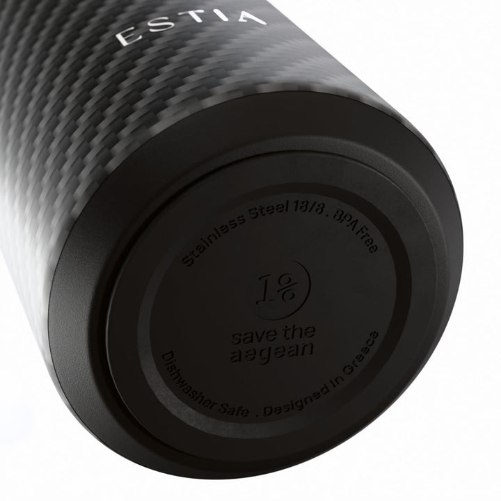 Αντιολισθητική βάση θερμός Flow Estia Save The Aegean 500ml Carbon Fibre με ανοξείδωτο ατσάλι 18/8 και σχεδίαση Save The Aegean.