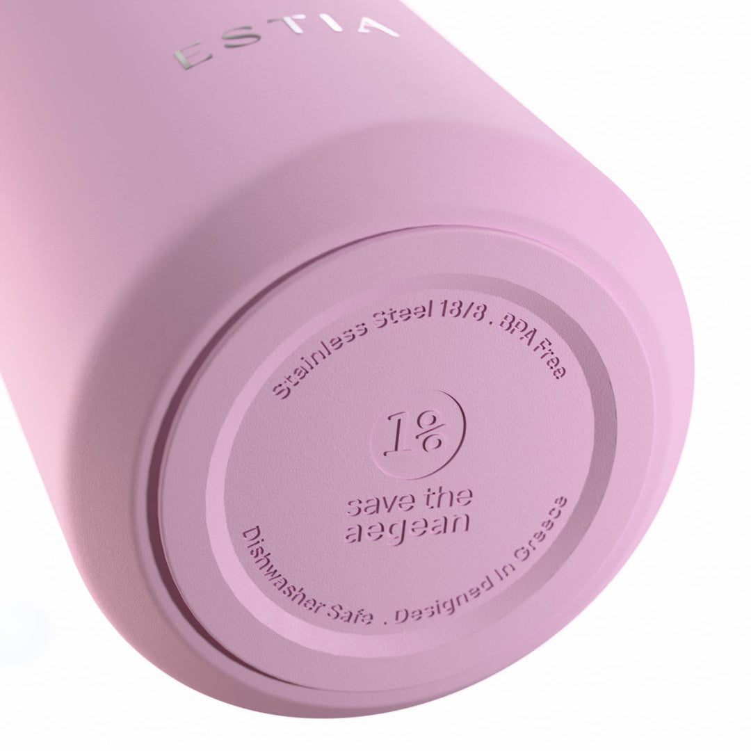 Αντιολισθητική βάση θερμός Flow Estia Save The Aegean 800ml Lavender από ανοξείδωτο ατσάλι 18/8 με σχεδίαση Save The Aegean.