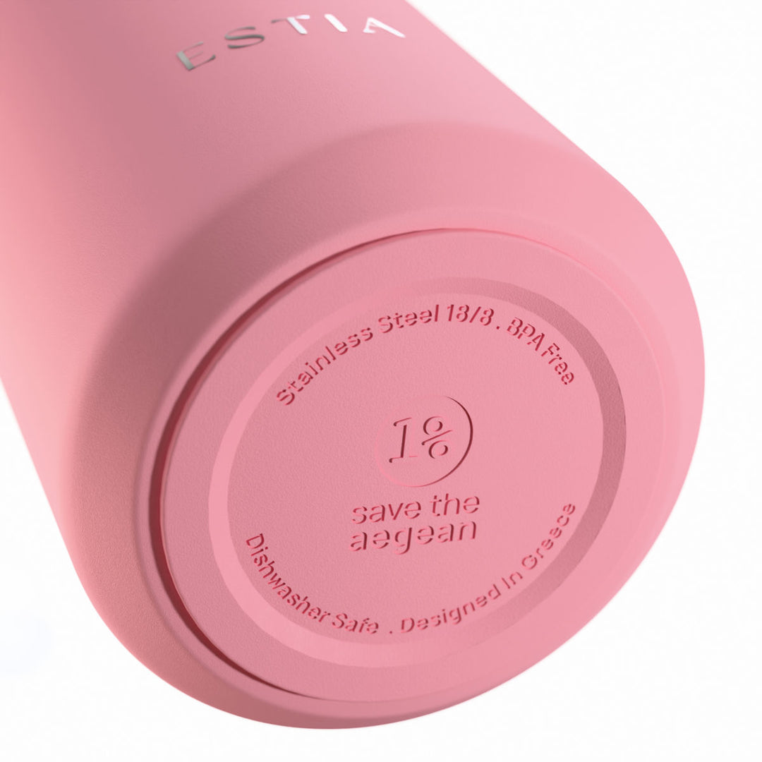 Αντιολισθητική βάση θερμός Flow Estia Save The Aegean 800ml Rose από ανοξείδωτο ατσάλι 18/8 με σχεδίαση Save The Aegean.