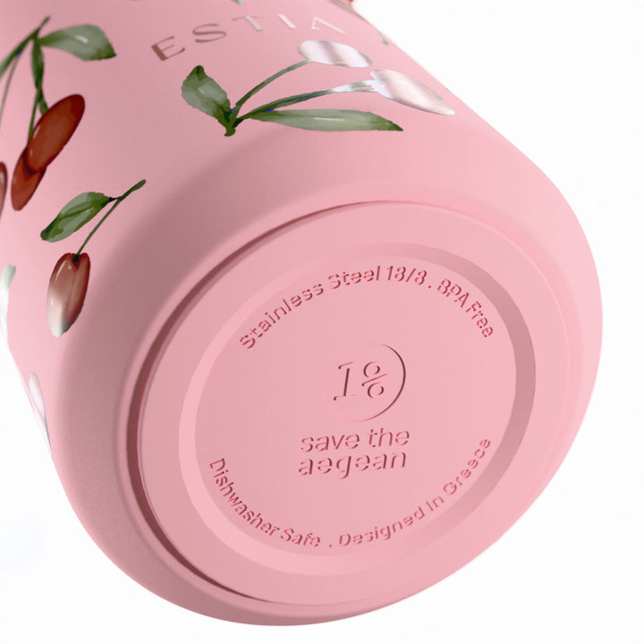 Estia Μπουκάλι Θερμός Pulse 500ml Ροζ με Κερασάκια Save the Aegean Cherry Rose