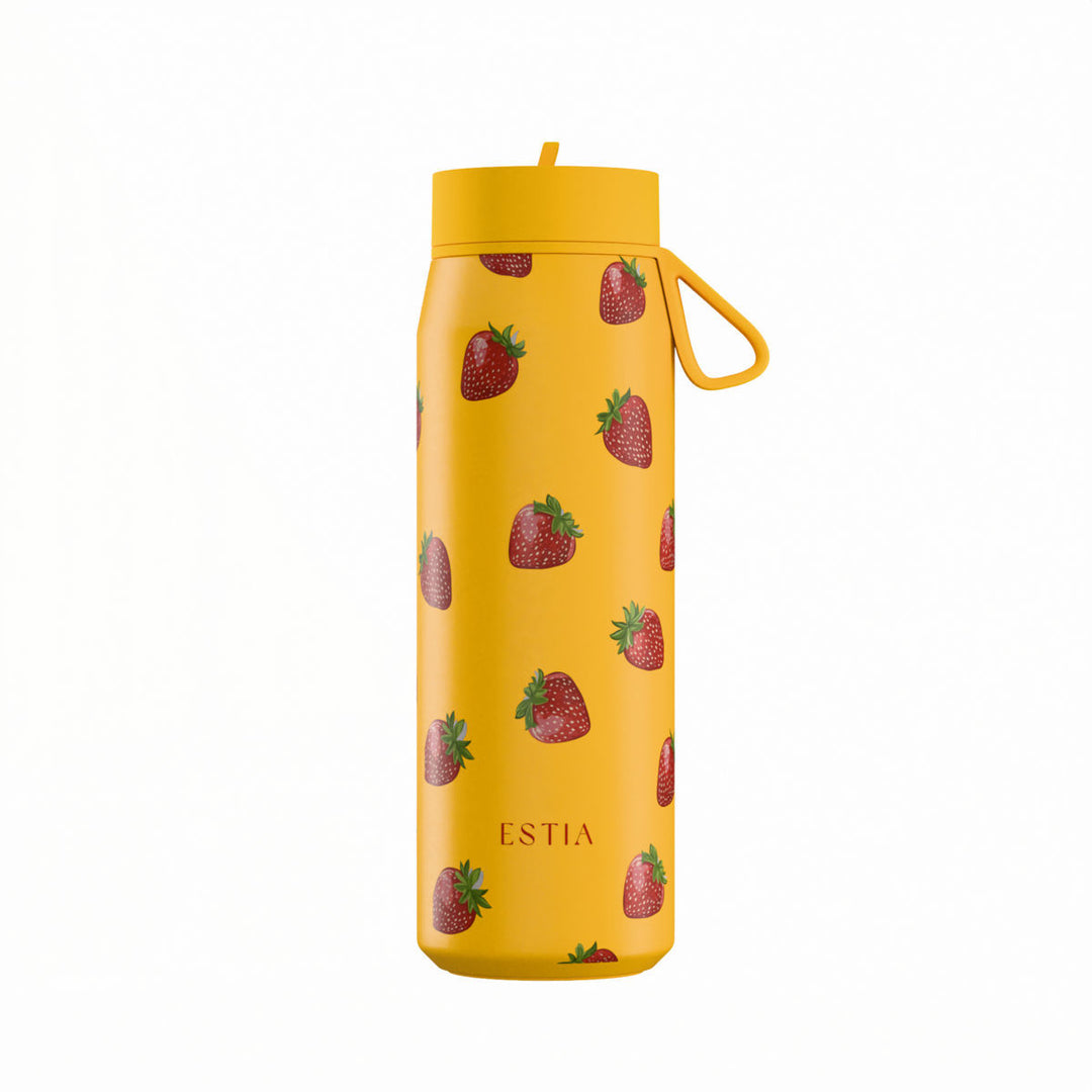 Estia Μπουκάλι Θερμός Pulse 500ml Πορτοκαλί με Σχέδιο Φράουλες Save the Aegean Berry Bright