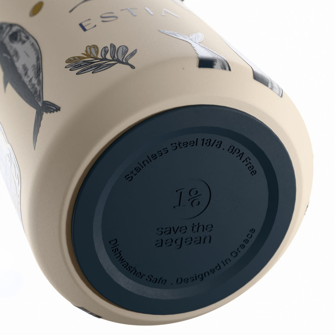 Estia Μπουκάλι Θερμός Pulse 500ml Μπεζ με Σχέδιο Σαρδέλες Save the Aegean Salt Life