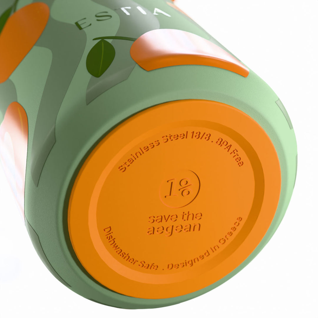 Estia Μπουκάλι Θερμός Pulse 500ml Πράσινο με Σχέδιο Βερίκοκα Save the Aegean Peach Garden