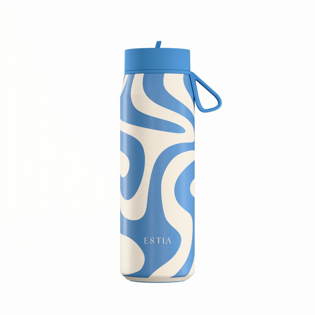 Estia Μπουκάλι Θερμός Pulse 500ml Λευκό-Μπλε Save the Aegean Ocean Waves