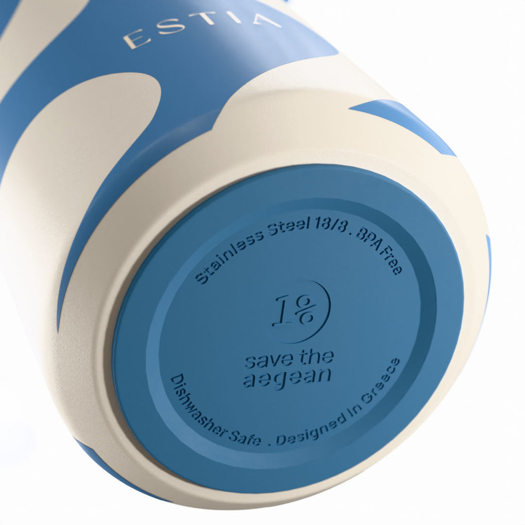 Estia Μπουκάλι Θερμός Pulse 500ml Λευκό-Μπλε Save the Aegean Ocean Waves