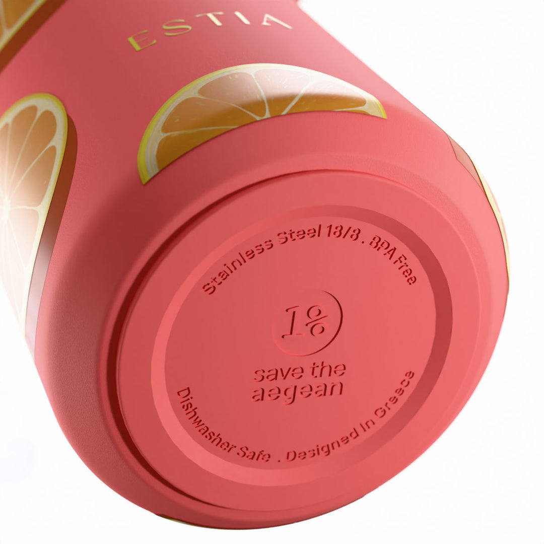 Estia Μπουκάλι Θερμός με Καλαμάκι Pulse 500ml Κοραλί Save the Aegean Orange Pop