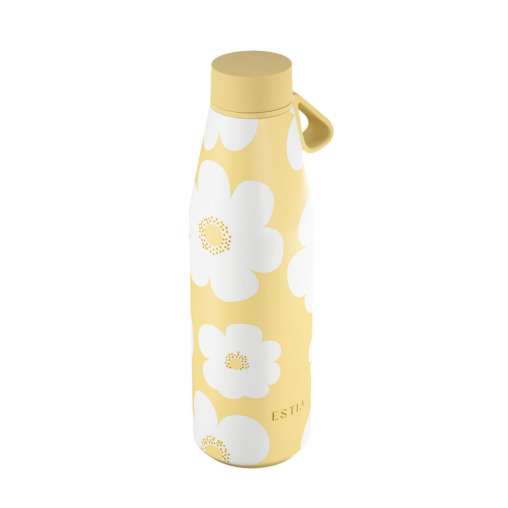 Estia Μπουκάλι Θερμός Flow 500ml Παστέλ Κίτρινο με Σχέδιο Λευκές Μαργαρίτες Save the Aegean Yellow Daisy